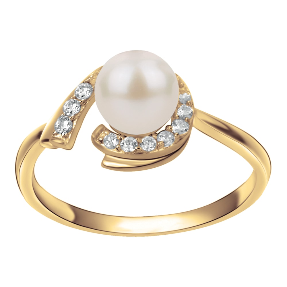 Bague Plaqué Or Jaune Perle de Culture 6mm et Oxydes