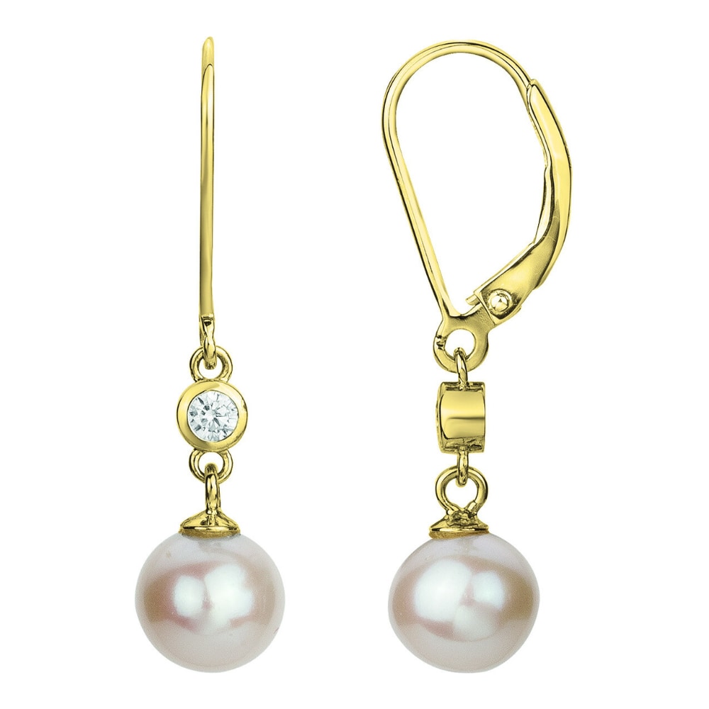 Boucles d'oreilles Plaqué Or Jaune Dormeuses Oxyde et Perle de Culture 7mm