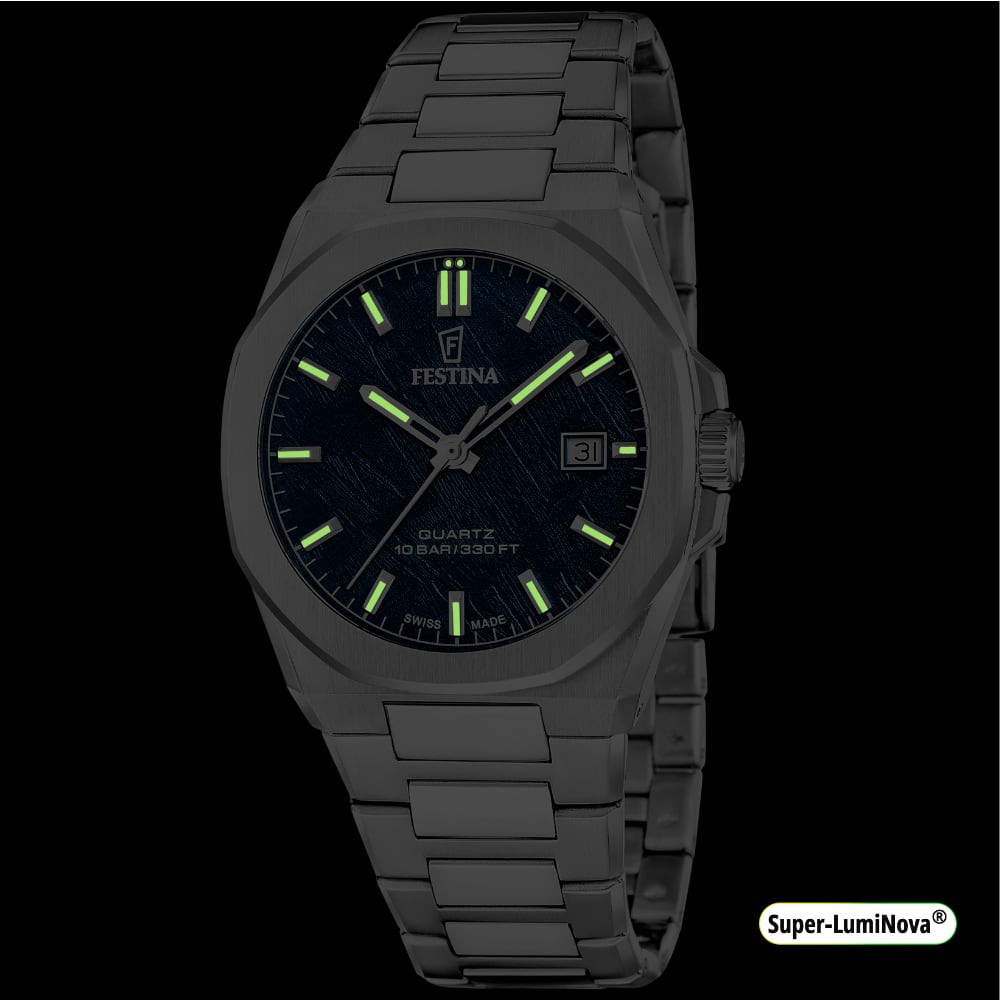 Montre Festina Swiss Made Homme Acier Cadran Texturé Bleu Bracelet Acier Verre Saphir F20100/4 – Image 2