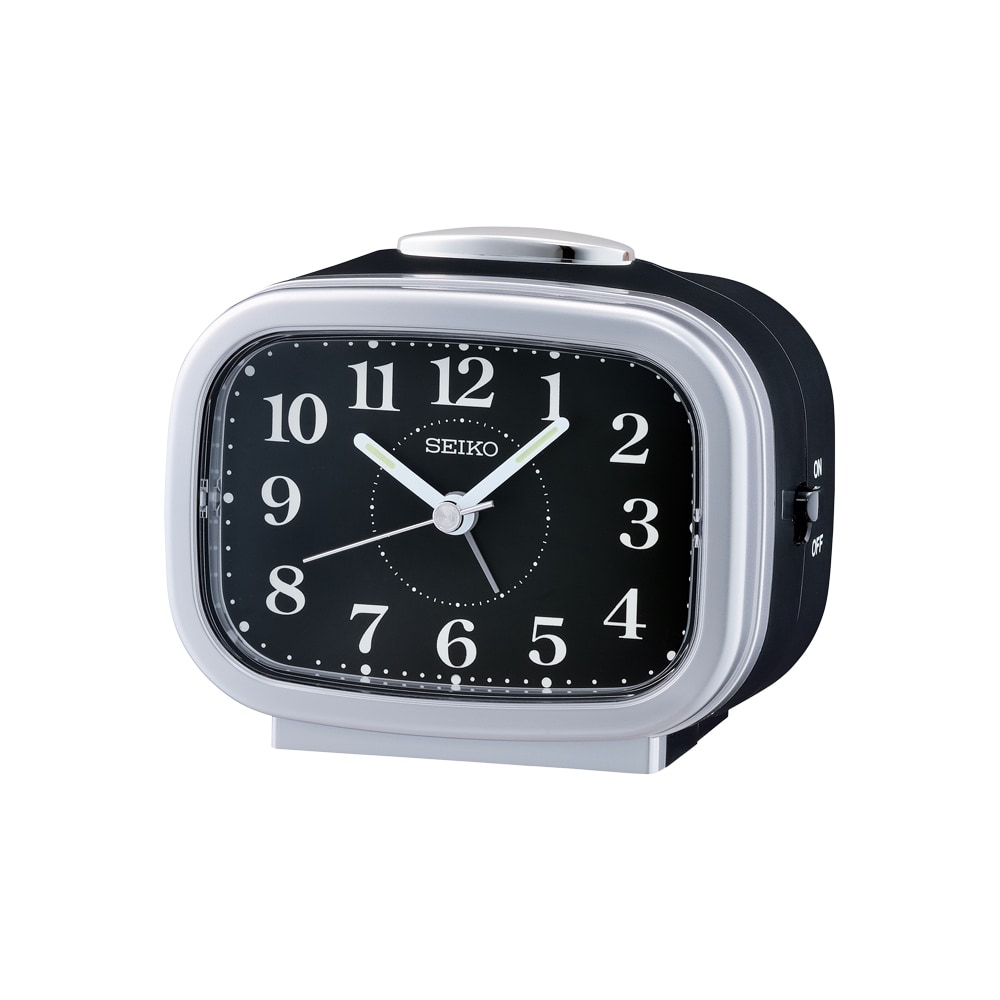 Réveil Seiko Contour Argenté et Noir Cadran Noir Chiffres Blanc QHK060A