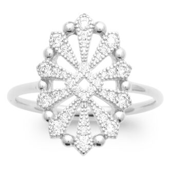 Bague Argent 925/1000 Rhodié Cocktail et Oxydes Blancs - 54