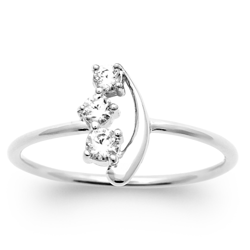 Bague Argent 925/1000 Rhodié Trilogie Oxydes Blancs