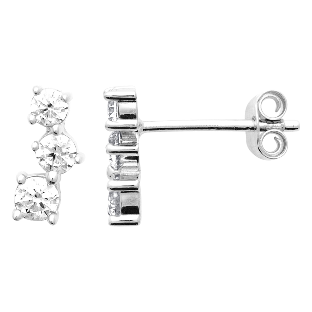 Boucles d'oreilles Argent Rhodié 925/1000 Trilogie Oxydes Blancs – Image 2