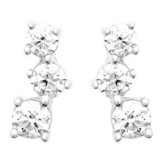 Boucles d'oreilles Argent Rhodié 925/1000 Trilogie Oxydes Blancs