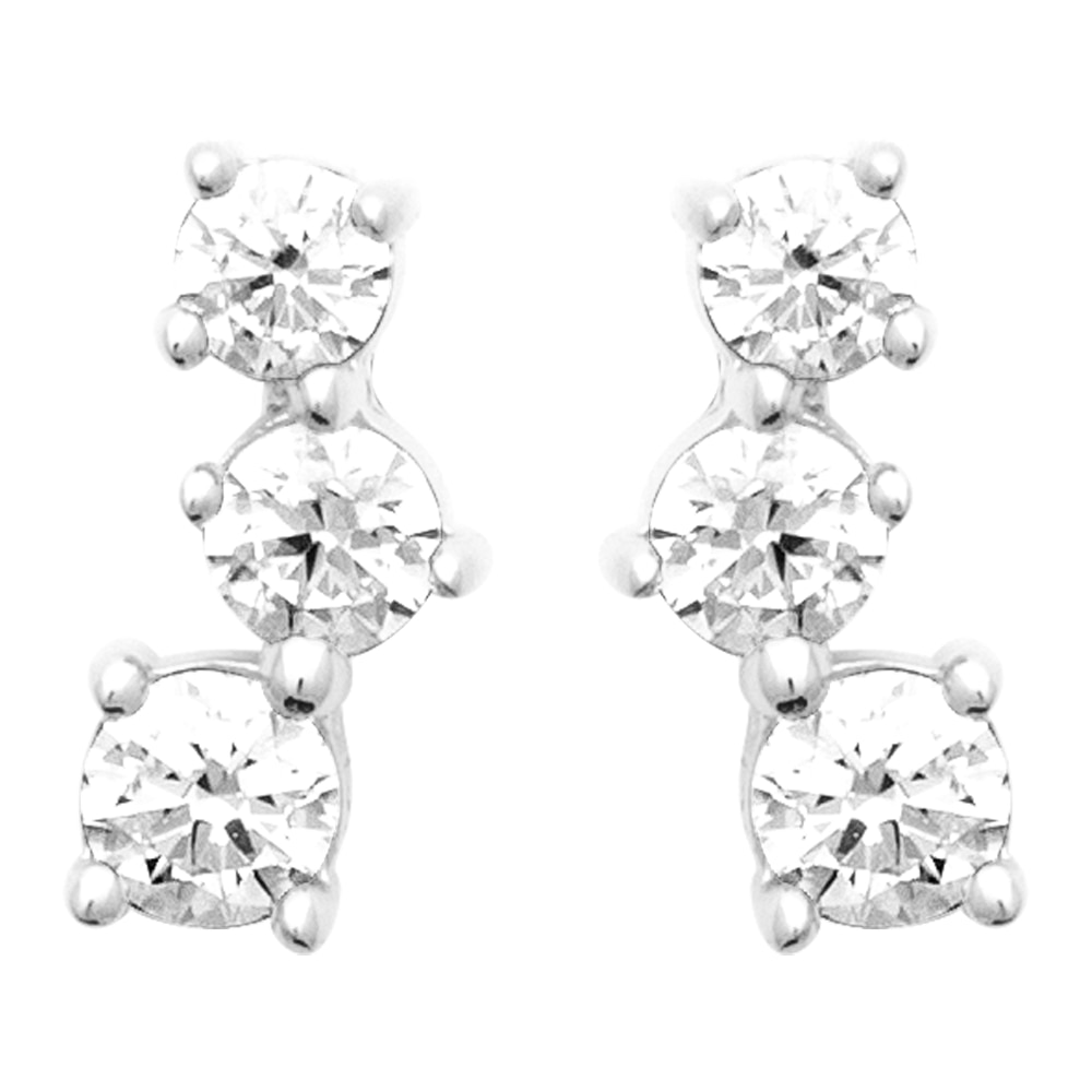 Boucles d'oreilles Argent Rhodié 925/1000 Trilogie Oxydes Blancs