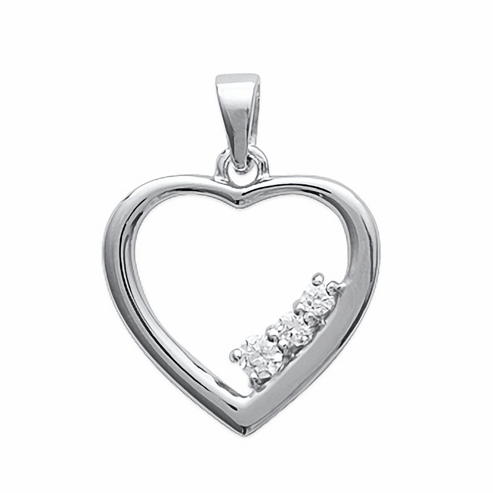Pendentif Argent Rhodié 925/1000 Coeur Trilogie Oxydes Blancs