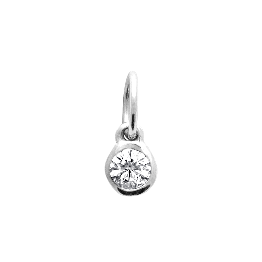 Pendentif Argent Rhodié 925/1000 Oxyde Blanc Serti Clos 3mm
