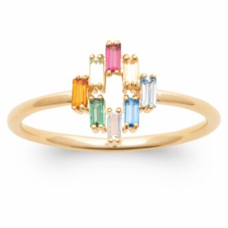 Bague Plaqué Or Jaune 8 Oxydes Multicolore Taille Baguette - 54