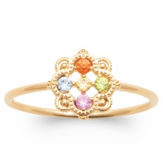 Bague Plaqué Or Jaune Motifs Perlés et Oxydes Ronds Multicolore - 54