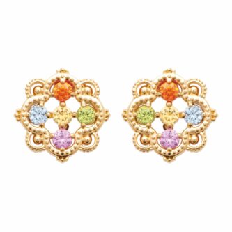 Boucles d'oreilles Plaqué Or Jaune Motifs Perlés et Oxydes Ronds Multicolore