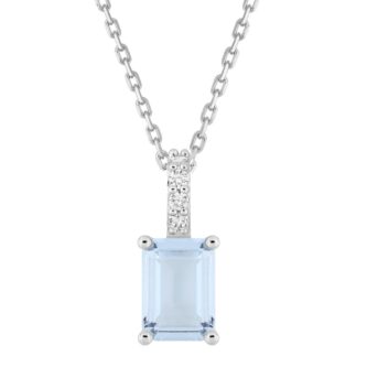 Collier Argent Rhodié 925/1000 Oxyde Rectangulaire Bleu Clair et Oxydes Blancs