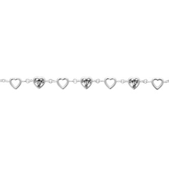 Bracelet Argent 925/1000 Rhodié Coeurs Argent et Oxydes