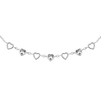 Collier Argent Rhodié 925/1000 Coeurs Argent et Oxydes