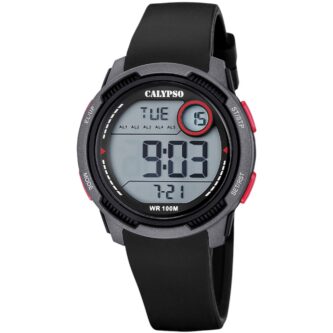 Montre Calypso Homme Digitale Noire Grise et Rouge K6076/4